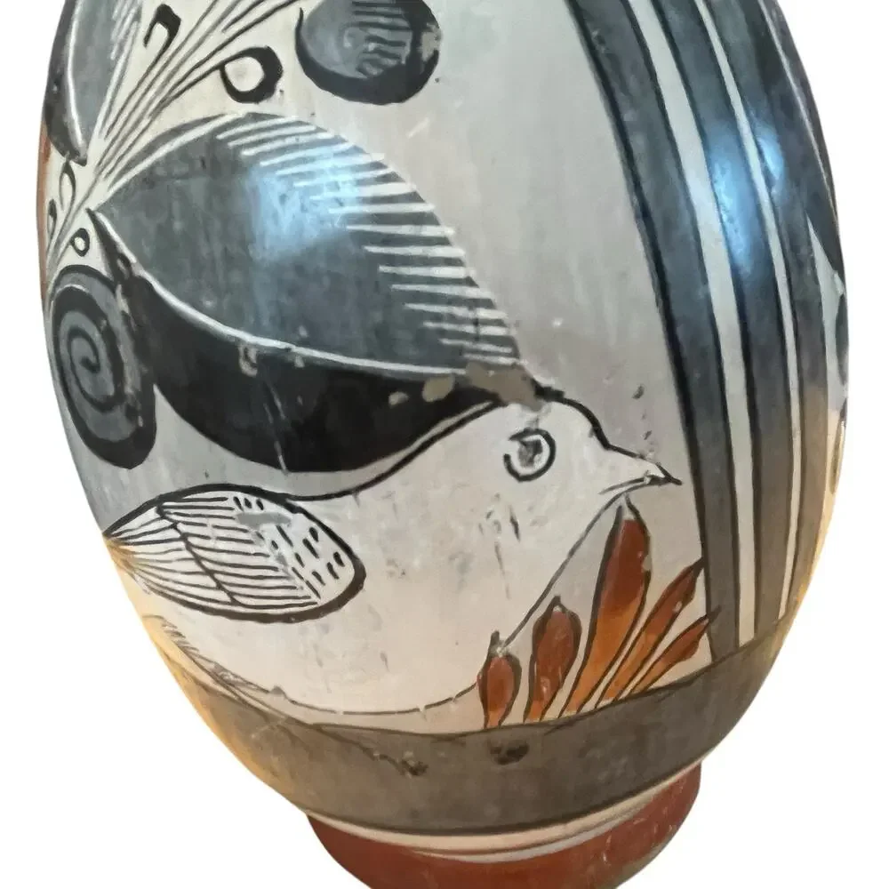 Tonala Oil Water Vase Jug Vintage Signed Solis Rustic Mexican Birds Plants Retro - Picture 8 of 14